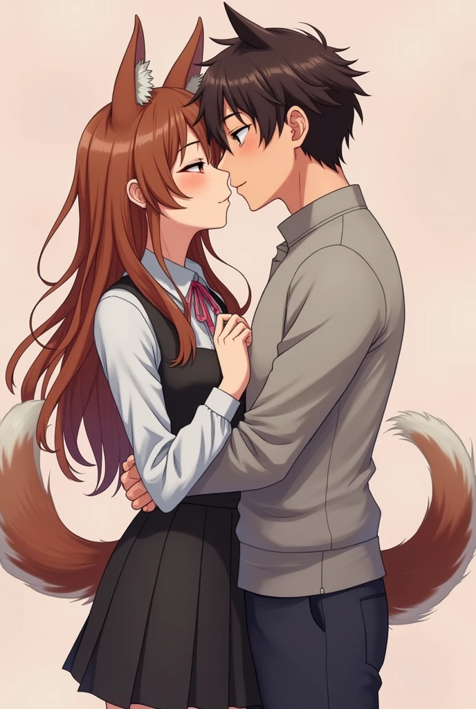 Score_9, Score_8_up, Score_7_up, Score_6_up, Score_5_up, Score_4_up, source_anime, anime style, anime screencap, screencap, anime coloring, 1girl, holo, brown hair,long hair,red eyes, wolf girl,wolf ear,wolf tail, ((cute)), heavy breathing, aroused, sex, missionary position, shota, on side