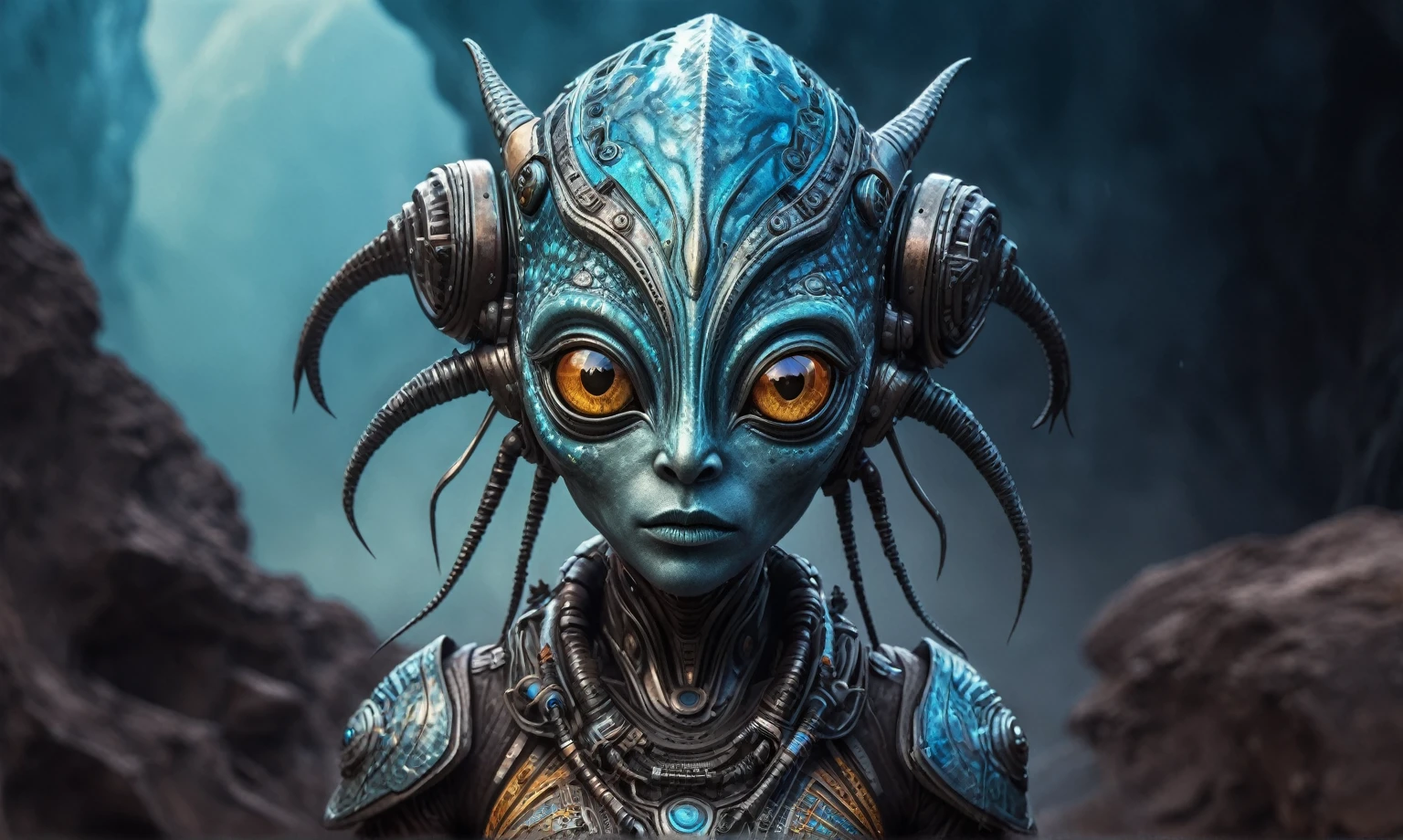 (3D,Cyborg aliens,fear,ais-scrapyrd,Alien alien creatures,Black Light Art),(使用广角镜头拍摄whole body图像:1.9),(masterpiece:1.1),(Highest quality:1.1),(HDR:1.0),Ambient Light,Ultra high quality,(Ultra-detailed original illustrations),((((An alien creature,Possessing multiple brightly colored appendages and eyes that flash in various hues,When it moves in a zero-gravity environmen body emits bioluminescence,Its body is carved with intricate patterns,Similar to the constellations in the sky,Its skin color changes depending on its surroundings,This alien creature lives in an alien terrain filled with bioluminescent plants,These plants emit a soft radiant light,Casts an otherworldly glow across the dark background landscape)))),Double Exposure,Fusion of Fluid Abstract Art,(Fault:1.5),(Original illustration composition),(Limited color blending,Extreme art style,Geometric artstyle), Colorful neon lights,High-tech mechanical parts,Metal body,(Detailed Vibranium Design:1.3),Vibrant colors,Dynamic glow,Reflective metal surface,Bright environment,Dynamic poses,Exquisite existence,Skills Improvement,Interlocking mechanical gears,Stylish design,motion blur effect,Detailed metal treatment,Sci-fi atmosphere,Streamlined aerodynamic shape,Laser scanning pattern,Holographic projection,LED light track,Beautiful and unforgettable,Advanced sensors,Complex algorithms,Ominous and mysterious atmosphere,Electric Spark,Shiny chrome,Propulsion systems of the future,(Best quality,8k,high resolution,masterpiece:1.2),Super detailed,(whole body:1.8), magazine photography,Popular on social platforms,((Dopamineism)),(((Dopamine color matching))),Dopamine,(in the style of Y2K),Luo Erchun,3D古风,Oriental poetry and painting