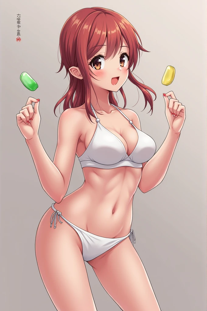 Create a photo of an anime girl eating naked 