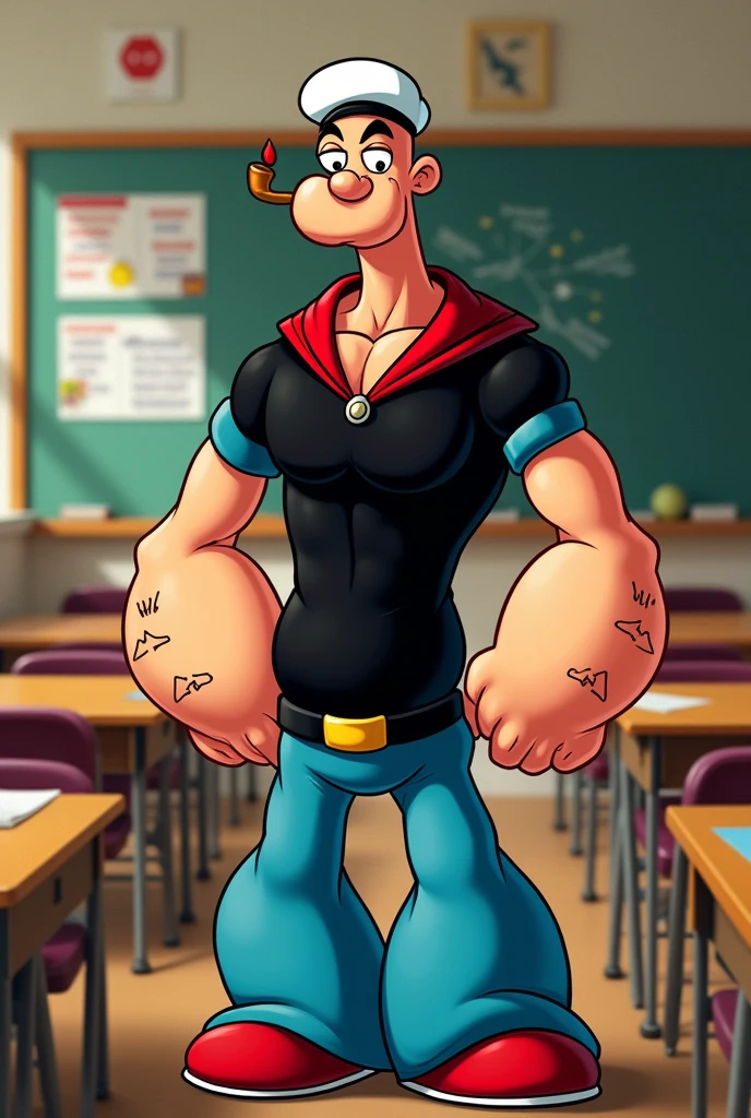 A photo of a super dumb young 11 years old male teenager bodybuilder Innocent face idiot expression super muscular blonde redhead handsome dumb face roided giant muscles full kindergarten kid classroom wearing a super tight shirt tight biceps flexing giant ever muscles erect cock penis pale tattooed baseball cap smirk toddler
