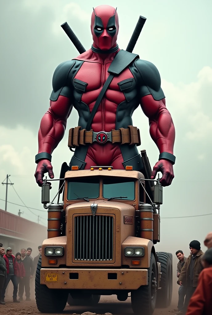 fat deadpool riding a bike 