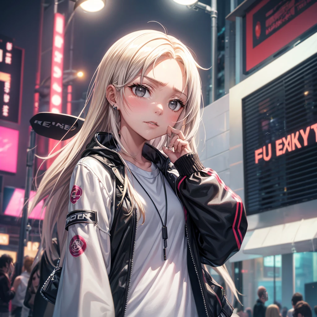 1 Girl, blond,  cexist_ear, animal_ear, Solitary, Dark_skin, Tan_skin, Foggy neon futuristic,  Summer Jackets, Cherry Blossoms Falling, Portrait Style, Searching for_exist_Viewer, cinemexistic lighting,  Eyeliner, cosmetic, emotion,  Very detailed, Wide-angle lens, Clear focus,    Ring Light, Edge lighting, ocTane render, Ring Light, Edge lighting, Enwink Punk, Sandu Art