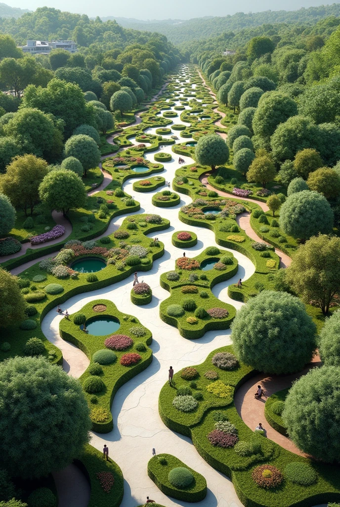 Draw me a blueprint of a beautiful community garden with polygons like ...