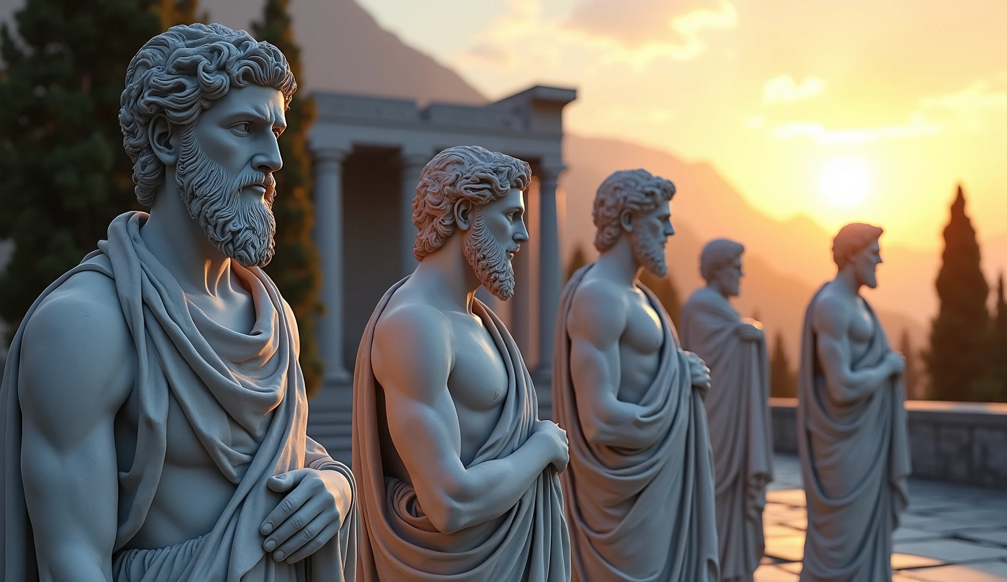 Stoic statues with black background