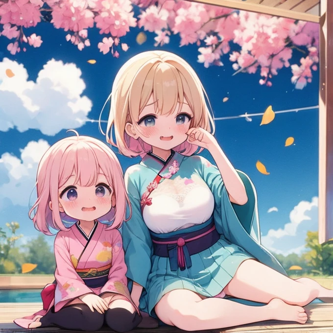 ((Two Japanese Girls、Pink Hair、 Body Type、[Chinese:Reina、)), ( small)), ((The facial expression is random、Various expressions、joy, anger, sorrow))、Long Hair、Bobcut, 最high quality, high quality, Highly detailed 8K wallpapers,beautiful eyes、かわいいTeary-eyed、街をwalk、Kogal、blonde、Brown Hair、Gray Hair、Black cat hair or[Chinesent、hot day、Sightseeing itinerary、Smartphone in one hand、pretty girl、 kids、Station Staff Uniform、Breast Flash、Peeking at the nipples、Touching lips、(No underwear)、Cute cat、Streaks、(Droopy eyes、Close your eyelids、Yawning、small口、Teary-eyed)、Cute Breasts、Touch your belly、No underwear、(Large Breasts、、younger sister、classmate、woman、成熟したwoman、Yukata swimsuit)、Large Breasts、（Sweating profusely）、(Women's OL、Cute Armpits、Before menarche、Cute thighs、The most radiant thighs、barefoot、Knit lace short skirt:0.6）、(Crying face、Troubled face、Small fangs）、（Sit with friends）、Embrace each other、（Lily）、Life-size、The camera is a little lower、walk、wind、Fallen leaves、