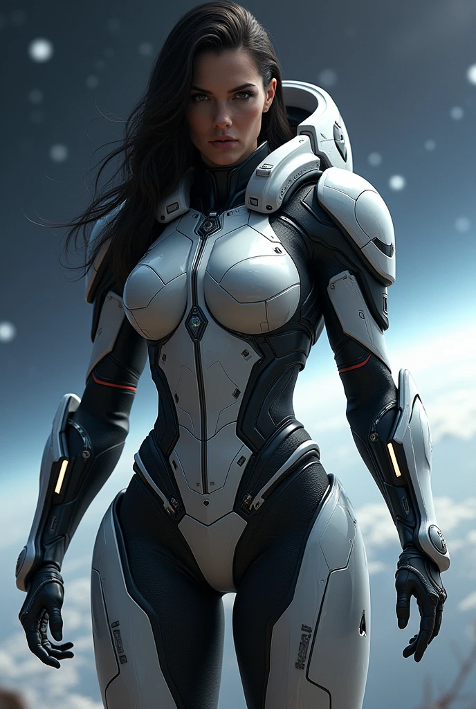 a woman in a futuristic suit with a glowing head and chest, cyberpunk art inspired by Marek Okon, cgsociety contest winner, digital art, gynoid cyborg body, girl in mecha cyber armor, cyber suit, cybersuit, in white futuristic armor, cybersuits, diverse cybersuits, gynoid body, echo from overwatch, perfect anime cyborg woman