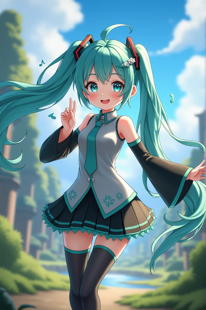 Hatsune Miku flying in the autumn sky