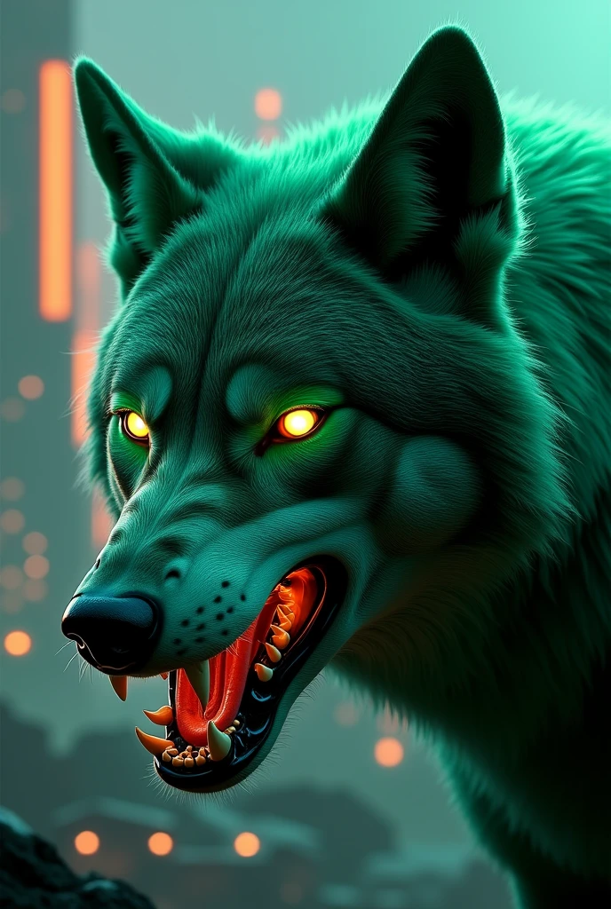 there is a wolf standing on a pile of money with red eyes, by Adam Marczyński, wolf in hell, red realistic 3 d render, black wolf, dramatic cinematic detailed fur, with red glowing eyes, by Aleksander Kobzdej, by Aleksander Kotsis, red glowing eyes, rendered in redshift