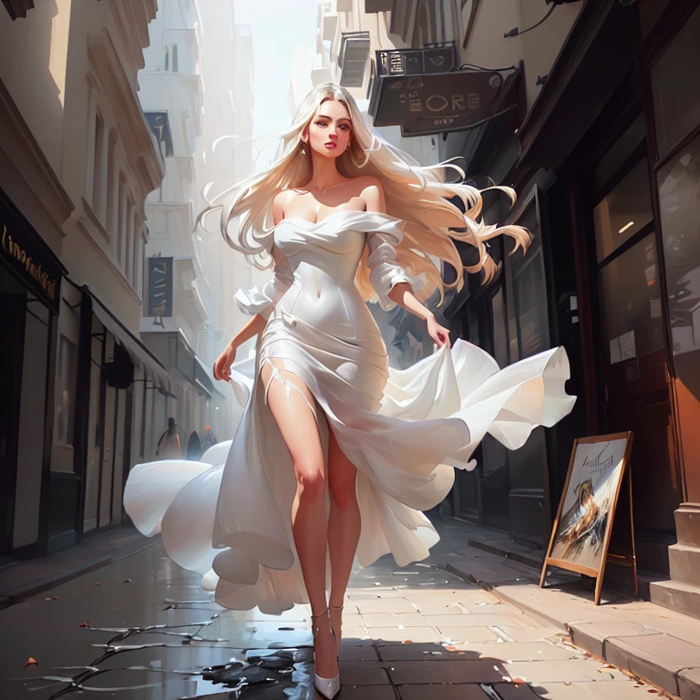 1nancyace,(clear plastic dress:1.2),(veil),(feet),(Clear platform high Heels),modelshoot style,(standing on a balcony by the sea),(extremely detailed CG unity 8k wallpaper), photo of the most beautiful artwork in the world, professional majestic oil painting by Ed Blinkey, Atey Ghailan, Studio Ghibli, by Jeremy Mann, Greg Manchess, Antonio Moro, trending on ArtStation, trending on CGSociety, Intricate, High Detail, Sharp focus, dramatic, photorealistic painting art by midjourney and greg rutkowski, (looking at viewer),(detailed eyes:1.2), (long blonde hair with bangs:1.2), (perfect eyes:1.3) Use a 21:9 aspect ratio to capture the beauty of the ocean and the grandeur of the scene. Incorporate elements of the environment, such as the weather and time of day, to add context and depth to the image.