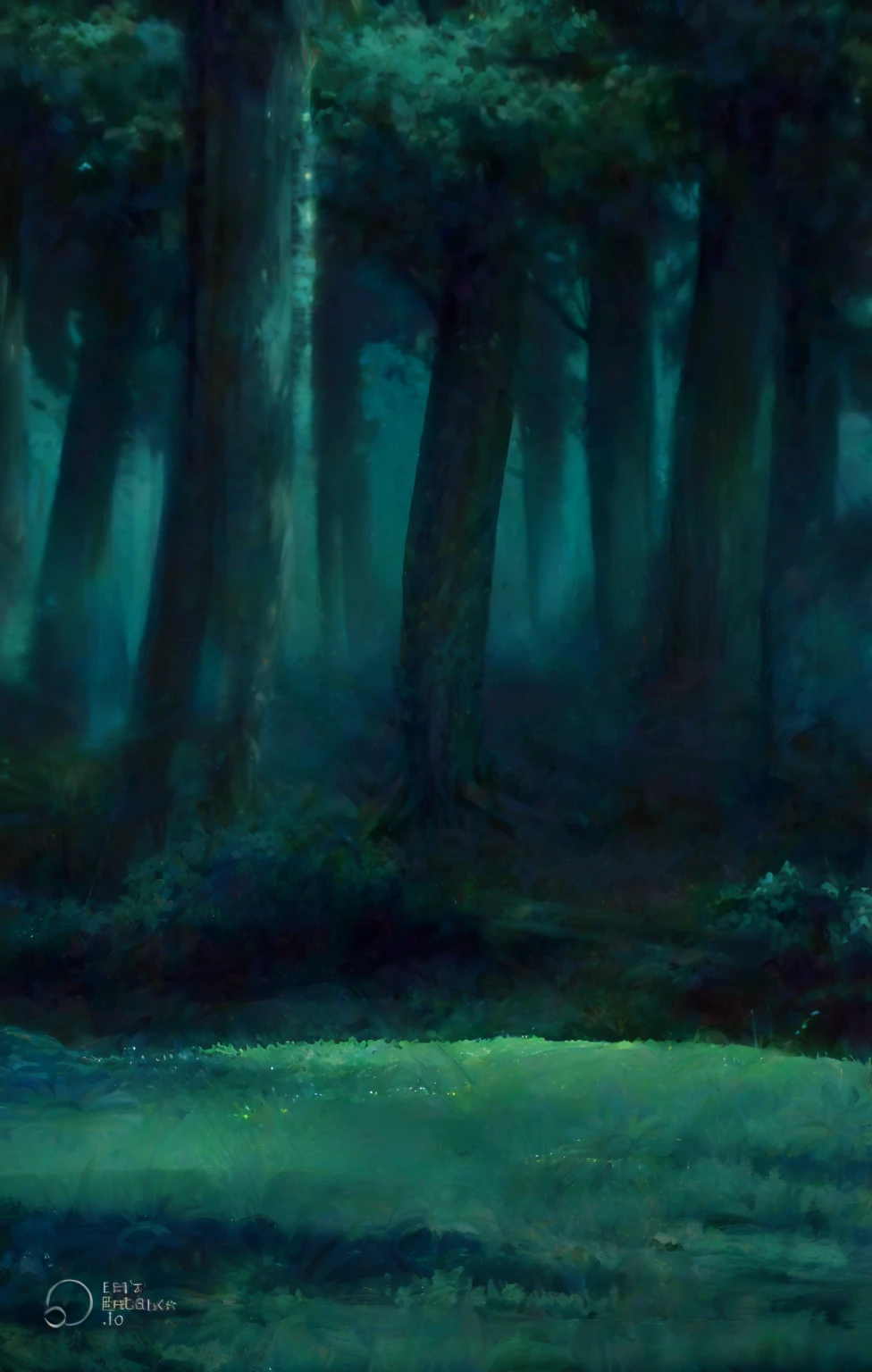 Create a serene digital painting of a dense forest at night, captured in a high resolution 8k format with a 9:16 proportion. The scene should center around a cozy bonfire that flickers gently, casting warm light against the cool, blue and green hues of the surroundings. Directly in front of the fire, place an open red book on the grass, which looks as if it invites mystery and adventure. Surround the book with daisies and a carefully arranged assortment of ninja weaponry, including shurikens, kunai, and other shinobi equipment, all seamlessly integrated into the natural setting. The overall atmosphere should be dreamy, evoking a story waiting to be unfolded.