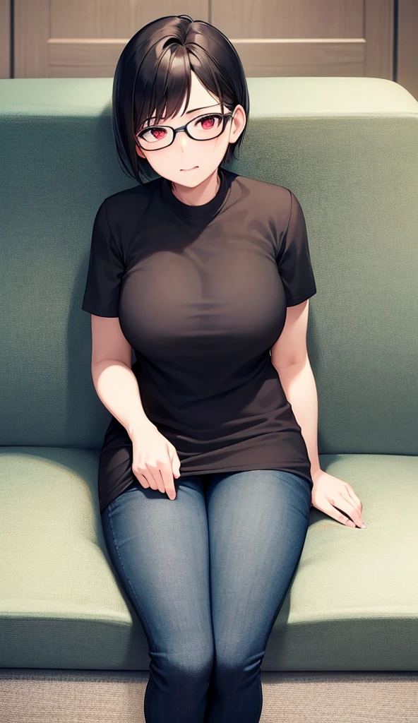 (sfw) work of art, absurd, Hinata Hyuga, character from Naruto, 21 years old, kunoichi from the Hyuga clan, full breasts, beautiful wearing a t-shirt with the shonen jump symbol (well-behaved), 1 girl, alone, mature woman, wearing new jeans (behaved), high waist, looking at the viewer, perfect makeup, detailed lips, big breasts, pretty face, body proportion, blush, (pink lips), long hair, purple eyes, soft look, super realistic, detailed , photo shoot, realistic face and body, standing, walking down a hallway