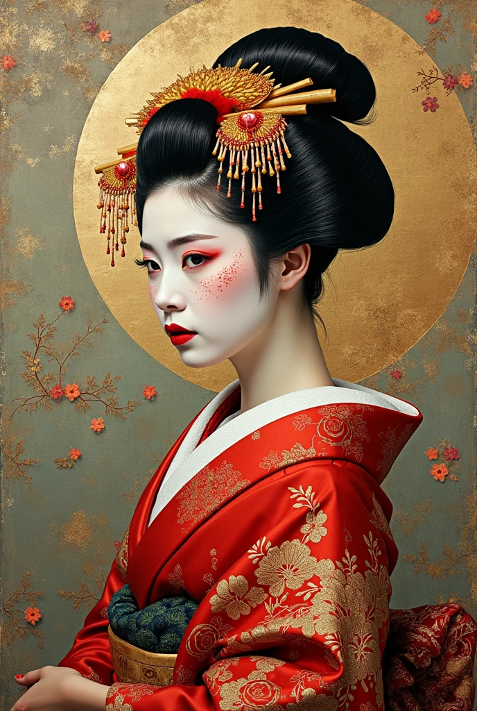 collage painting, many geishas, dramatic, sexy, romanticism, neo-classical, experimentalism, baroque, impressionism, expressionism, unexplained beauty, 