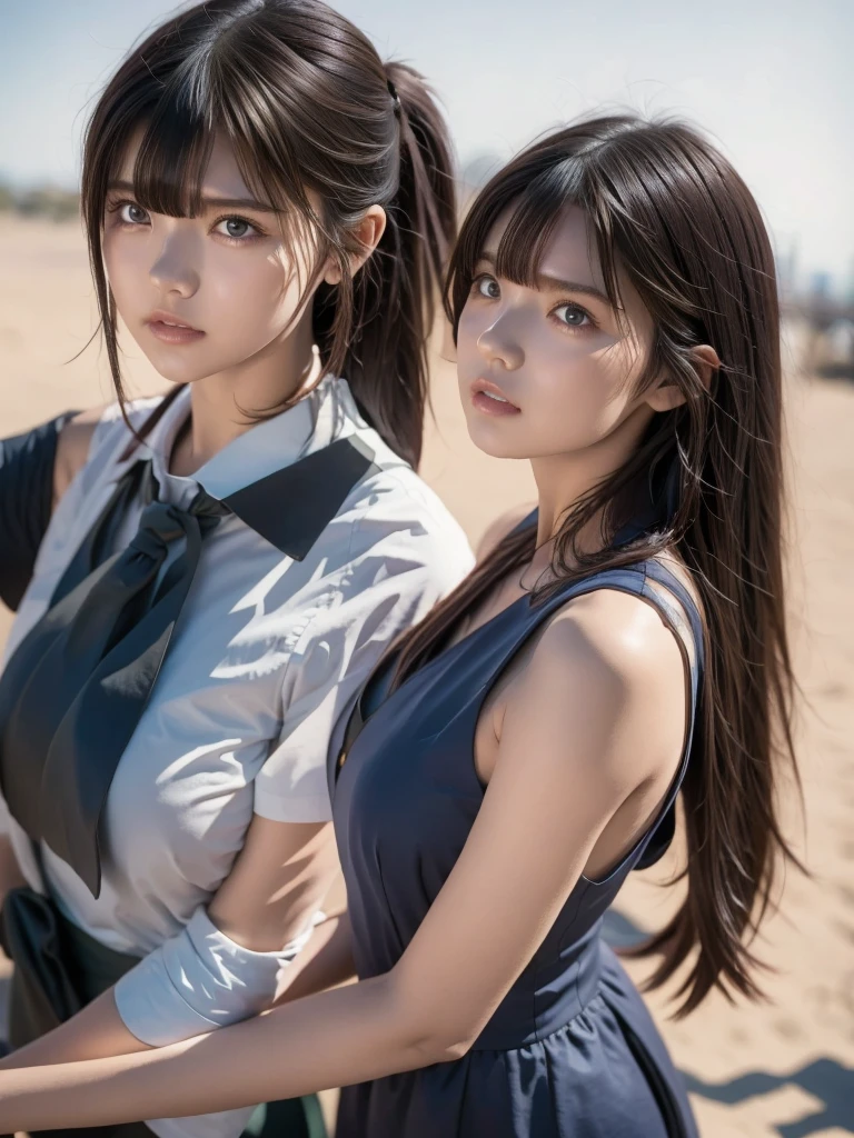 shukezouma, Rendering with Octane, HDR, (Super detailed:1.15), (soft light, sharp:1.2), (((duo,Two women in costumes take selfies on the street,colorful pigtail, anime cosplay,))),beautiful girl, hyper detail eyes, mature, painting drops, paint teardrops, woman made of paint, full painting, splat, splash, long colored hair,paint light bulb,paint drop, exposed shoulders, tears,shoulders are visible, Thighs exposed, half naked, focus on face, beautiful face, eye shadow, Outline of a dark circle,mascara, beautiful, 18-year-old