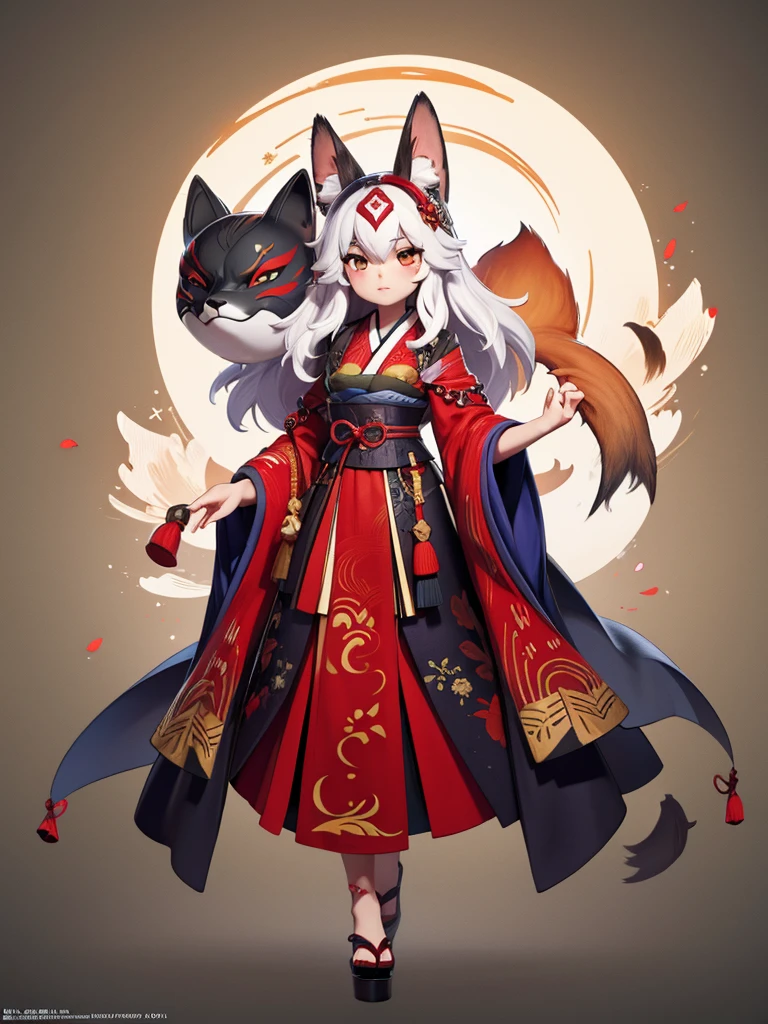 One girl,Alone,, Official Art, unity 8k wallpaper, ultra detailed, beautiful and aesthetic, beautiful, masterpiece, Best Quality,, Fox Witch, Fox Mask Template, Haori, Fox Fire, Fox&#39;s Charm, conversion,