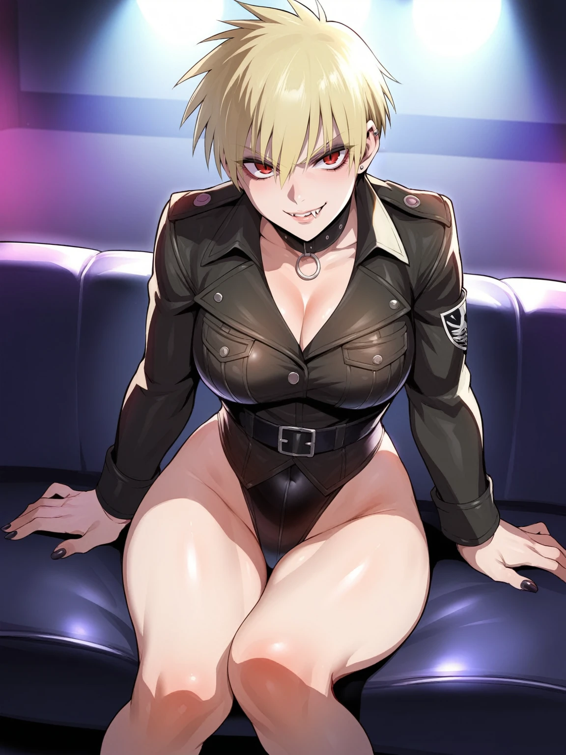 score_9, score_8_up, source_anime, standing, hellsing, seras, blonde hair, nude, indoors, night, night sky, nighttime, vampire, smirk, fangs, ikuchan, balcony, town background, nude male, huge penis, huge testicles, muscular male, medium breasts, boyfriend, couple, looking at viewer, faceless male, dark skinned male, cuckold pov, ntr, netorare, standing side by side, standing, cuckolding, cuck, 1girl, 1boy, interracial, BLACKED, bbc, raceplay, smug, humiliation, ((faceless male)), ((size difference)), tall male, ((worship)), ((dark skinned male))), gown, dress, bulge, navel, BLACKED crop top, male head out of frame, ((size difference)), , ((large male)), BLACKED CHOKER, BLACKED CLOTHING, BLACKED ATTIRE, BLACKED BBC, nude male, no bra