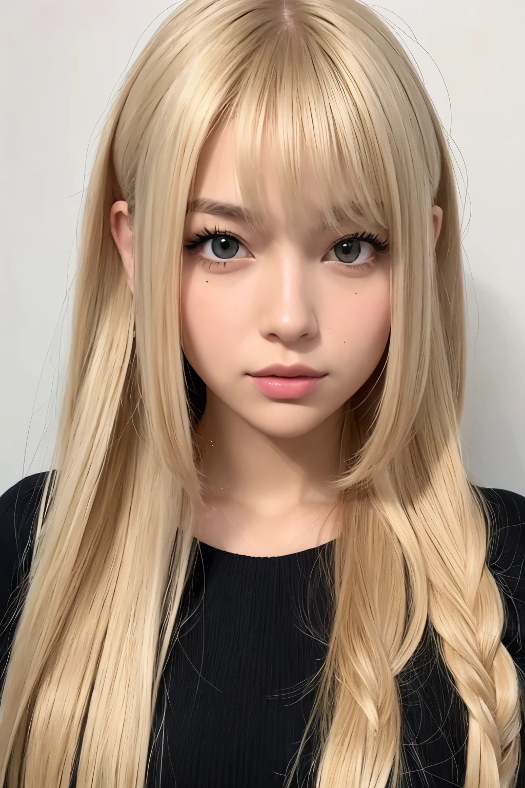 Sexy big 、Sexy cute looks and cute 15 year old beautiful girl, Beautiful and sexy face、A strong wind blows my hair in front of my face、With straight blonde hair、Beautiful, cute and sexy eyes hidden behind long bangs