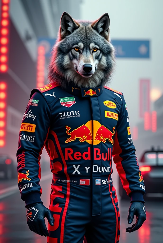 Wolf, wearing motogp suit, standing, erection, thick dick, cumming on you