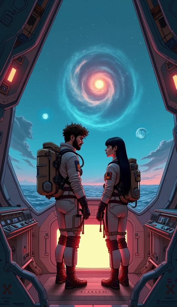 casal mulher ruiva, black man outer space