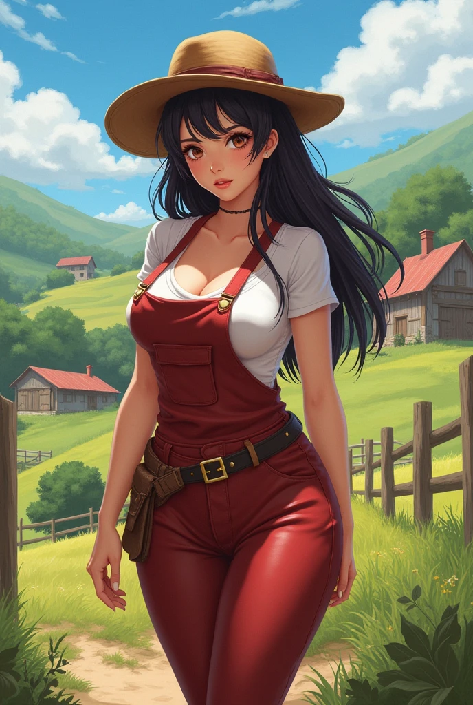 sexy mexican woman with freckles in flannel shirt and jeans holding a shovel, digging hole down by river, zoomed out,  extremely detailed artgerm, ig model | artgerm, beautiful alluring anime woman, Mexican woman, tan skin, wide brim hat , normal breasts,  
