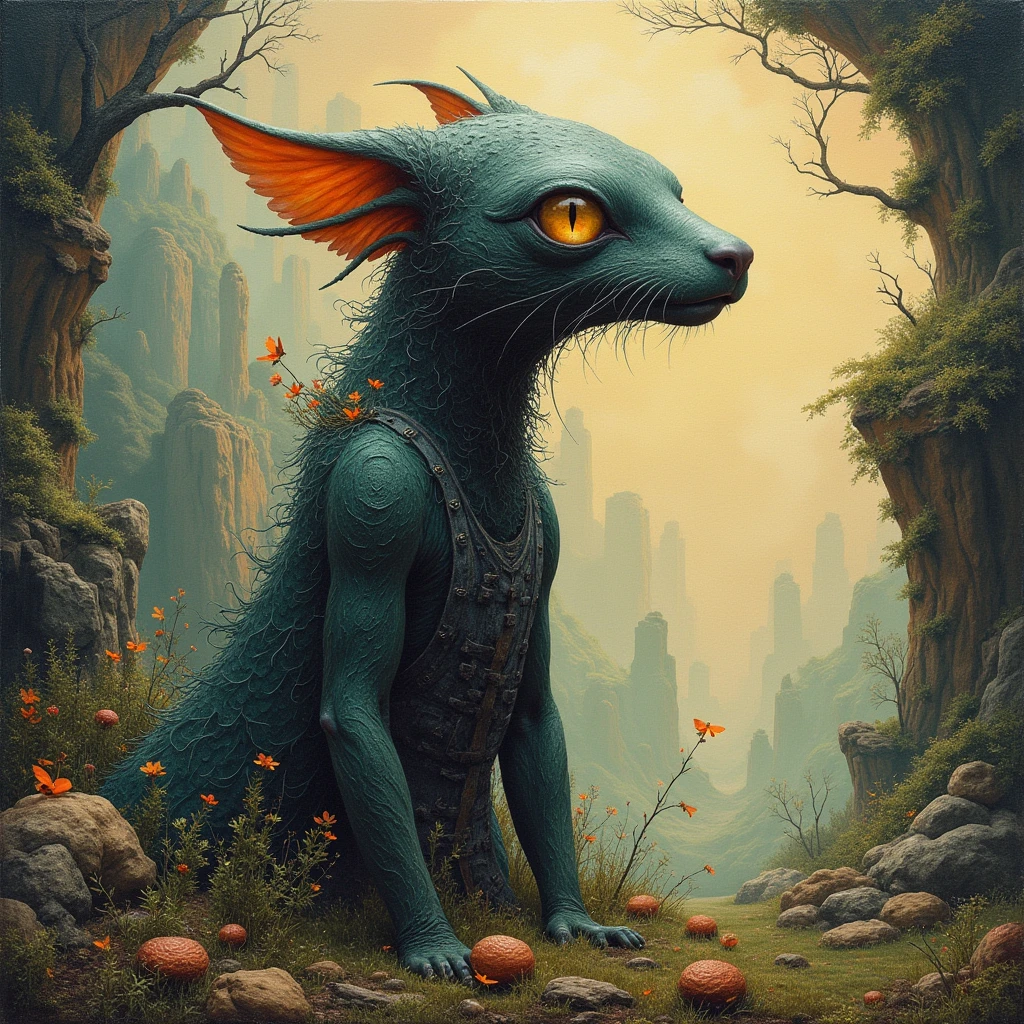 Best quality, A high-resolution masterpiece,Non-humanoid alien creatures,Highqualityshadow, Vibrant colors, otherworldly landscape, Surreal art style, Dynamic lighting.