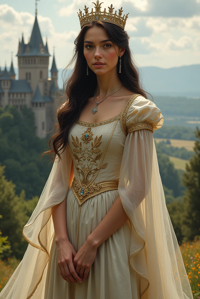 (best quality,4k,highres,masterpiece:1.2),ultra-detailed,(realistic,photorealistic,photo-realistic:1.37),princess,19-year-old,breathtakingly beautiful detailed face and smile, princess dressed as a medieval knight with intricate knight armor, vibrant colors, captivating lighting, stunningly detailed knightly attire, majestic castle backdrop, regal ambiance, confident and graceful posture, enchanting expression, ornate sword, ethereal atmosphere, youthful charm, confident eyes, flowing golden hair, dewy skin, delicate features, elaborate facial details, elegant knight's helmet, radiant light illuminating the face, intricate embroidery on the knight's armor, dreamlike setting, princess embracing her identity as a knight, gorgeously ornamental helmet, shimmering reflections on armor, magical aura, soft and ethereal glow, royal authority, nobility, twilight sky with hues of purple and gold, proud and determined stance, extraordinary attention to detail, fairytale-like charm, youthful innocence, mythical princess warrior