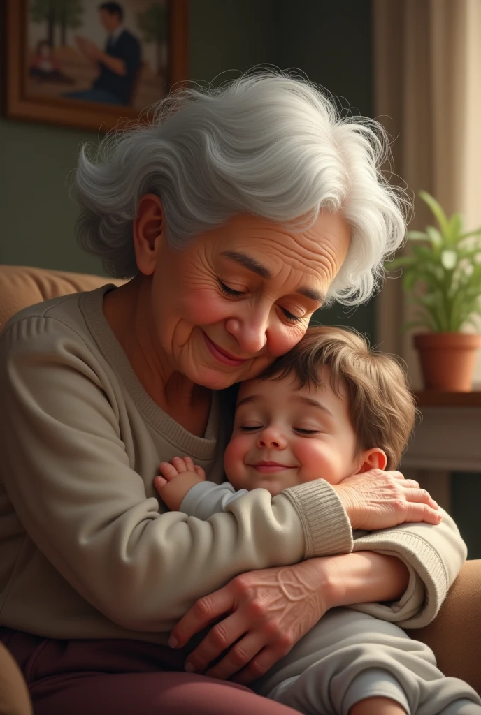 Grandma who doesn't have gray hair and a baby in her arms
