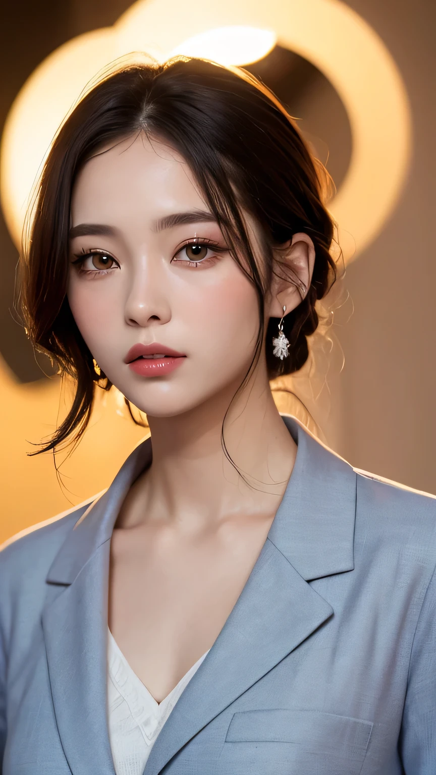 Recruitment Suit、(Upper Body Shot:1.6)、(8k, RAW Photo Best Quality, masterpiece: 1.2)、Very detailed、Super Resolution、Natural color lip、Lip gloss、Heavy eye makeup、Long eyelashes、President&#39;s daughter、Receptionist at a major company、Gorgeous Accessories、Straight Hair、((Big Breasts:1.3))、(With the night view of a high-end nightclub in the background１.2)、(Dynamic and sexy pose:1.2)、(Gorgeous design:1.2)、(((Blurred Background:1.5、Cinema Lighting、【Professional Photographer】)))