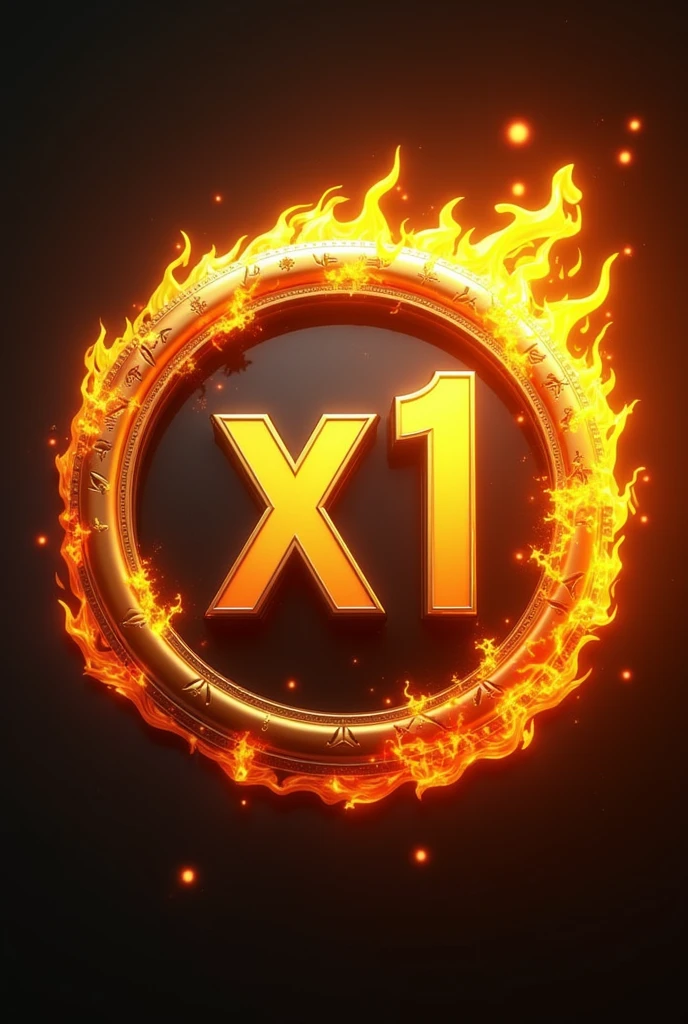 Create 3d golden round shield logo with name "X1 From inclusion", details of flames ,Featured name is x1 of inclusion, inside the circle in Portuguese 