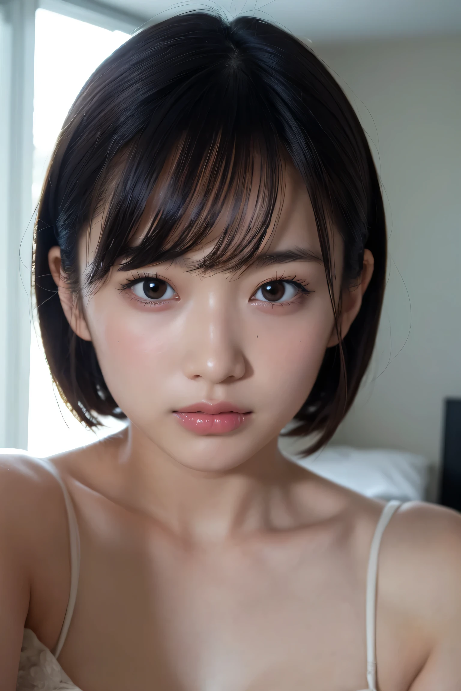 (Realistic: 1.4), (超Realisticな: 1.4), (Realistic: 1.3), (Smooth lighting: 1.05), (Improving cinema lighting: 0.9), 32K, 1 girl, 20 year old girl, Realistic Lighting, Backlight, Face Light, [Ray Tracing, (Whitening Light: 1.2), (Image Enhancement: 1.4), ( Top quality real skin: 1.4), beautiful eyes, Beautiful Face, beautiful eyes, (Improve the look of your body line: 1.1), Completely naked、bedroom、Lie face up on the bed