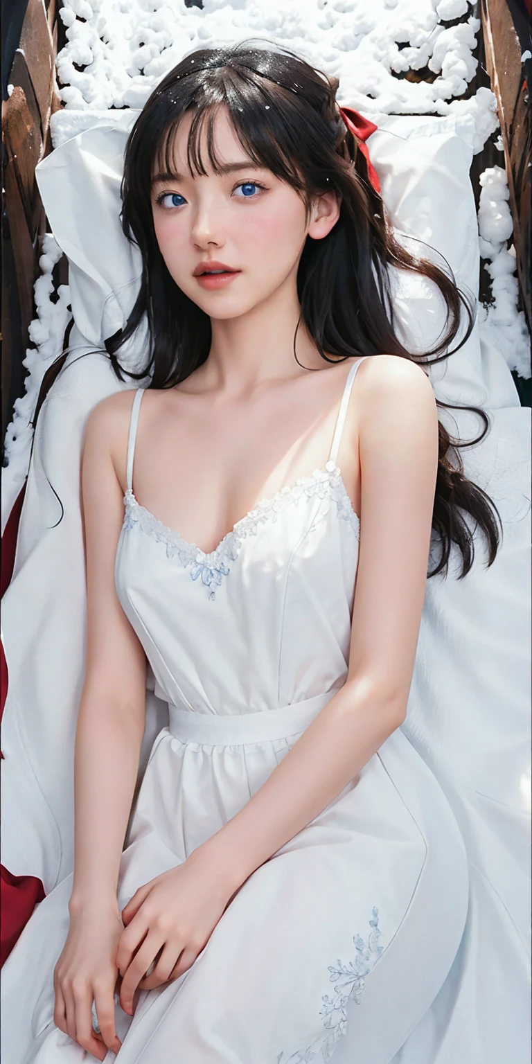 (Canon RF85mm f/1.2), (8k, RAW photos, best quality, masterpiece), (realistic, photograph realistic), high quality work, realistic works, Super premium graphics, 8K high-definition CG works, High quality graphics, High-definition and exquisite CG works, 10x pixels, (Ultra-fine details:1.1), (Advanced technical details:1.1), Realistic photo effects, (indoor light light effect:1.5), (natural soft light:1.5), (Light effect:1.8), ultra high resolution, Beautiful detailed girl, Very detailed eyes and face, masterpiece, fair skin, hazy beauty, very detailed facial, (Beautiful detailed eyes), detailed skin structure, perfect anatomy, ((perfect figure)), Beautiful detailed whole body, delicate face, exquisite body, fine collar bone, lovely lips, Behind the softness, adorable, ((slim waist:1.3)), (medium breasts, Bulging breasts, crisp breasts), ((cleavage)), (seductive look, soulful eyes, glowing eyes, beautiful and clear eyes), (bouffant messy long hair), (shiny lips), ((Enchanted expression)), seductive appearance, ((An extremely detailed soft see thin erotic lace dress:1.2)), ((necklace, earrings), ((view over bedroom:1.3)), ((midnight:1.2)), physically-based rendering, ((erotic pose))