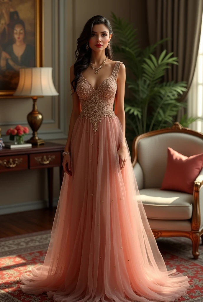 Studio photo concept of a beautiful woman wearing a dress and full of room decorations and the name Ridwangrapher