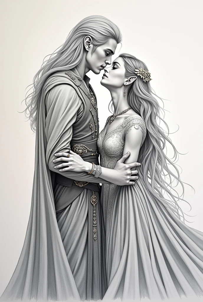 A surreal and ethereal landscape of Hades and Persephone, with Hades' long black hair and Beautiful perfect face, Strong and perfect body, And without clothes , and Persephone's blonde hair and perfect face, as they stand in a dreamlike embrace in the depths of the underworld, All Detailed rendering, face detailed rendering, Realistic, perfect rendering, High resolution, 8k