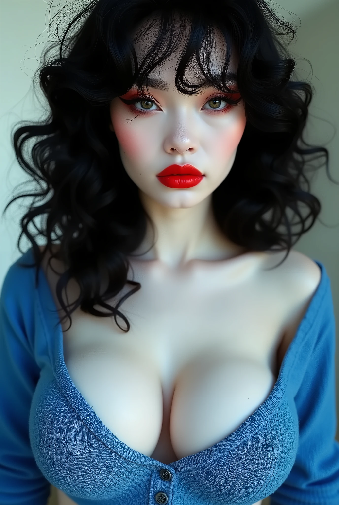 ((best quality)), ((masterpiece)), (detailed), perfect face, big naked boobs, bra off, no shirt, pale, creepy girl