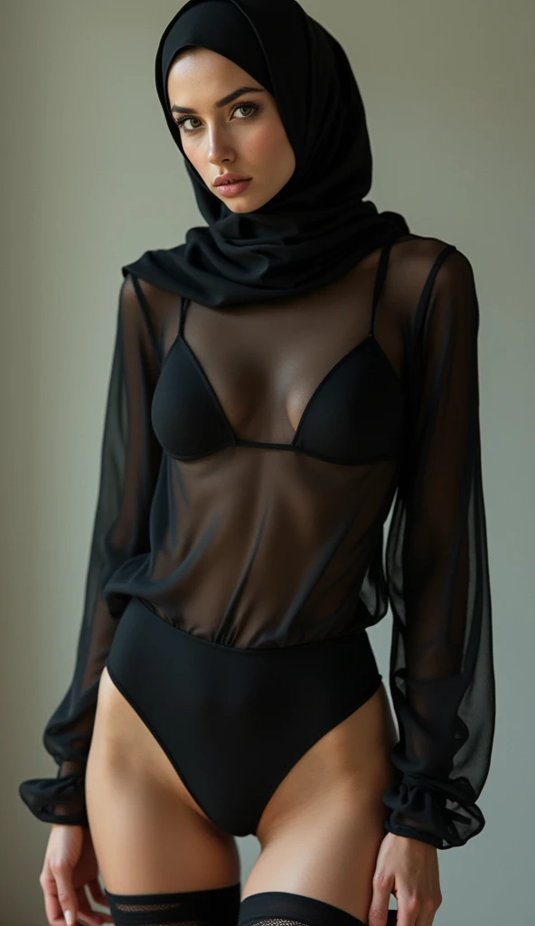 RAW photo,dark,moody,hazy atmosphere,35mm focal lenght,underexposed,cold,candid photograph,artistic,full body,photo of a beautiful,influencer,30yo Kurdish woman,hijab,detailed skin,fully naked,looking at viewer, mom bod,candid pose,dim room,blue light, film grain, kodak color, instagram LUT