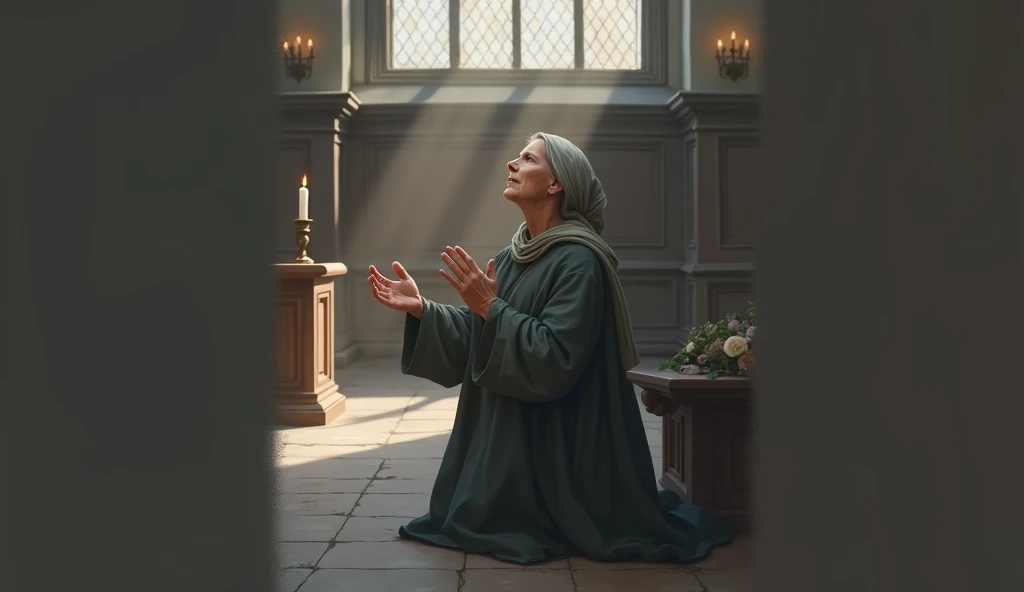 (a nun farting),oil painting,detailed surroundings,ultra-detailed,realistic,vibrant colors,warm lighting