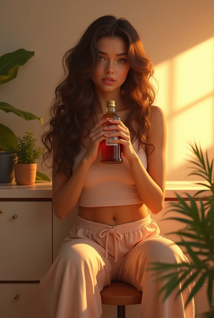 (masterpiece), (best quality), (ultra-detailed), ((masterpiece)) ((best quality)) ((ultra-detailed)) there is a woman sitting on a counter with a cup of coffee, imvu, second life avatar, late morning, inspired by Rowena Meeks Abdy, morning time, morning coffee, morning glow, sitting on a mocha-colored table, detailed scene, orange skin and long fiery hair, secondlife, elegant pose, inspired by Esaias Boursse