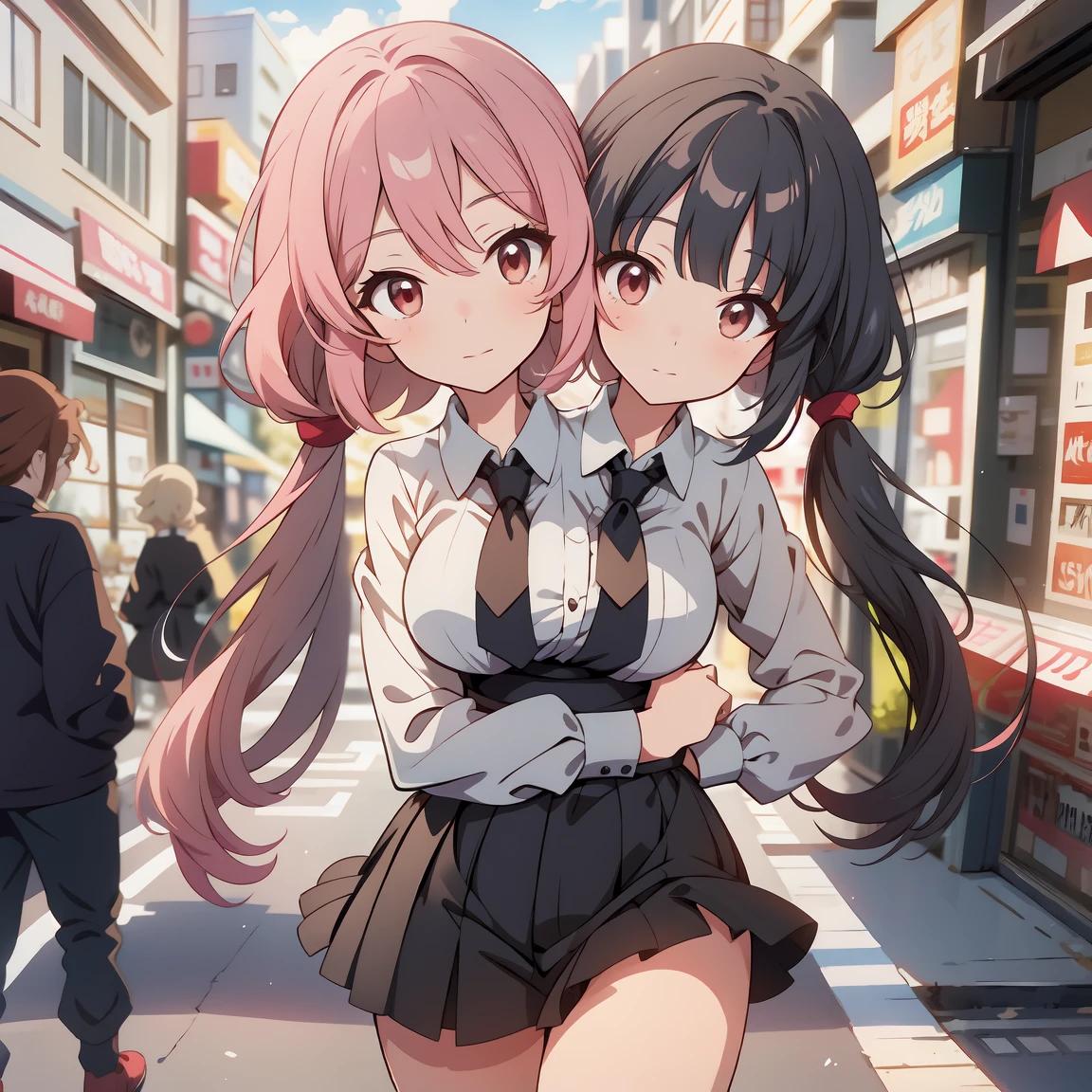 mastute piece,Best Quality,insanely detailed,8k cg,nsfw,
(shoot upper body:1.2),long shoot,
(2girls:1.4),symmetry,(line up in a row:1.3),looking at view,(all girls necktie on naked:1.4,bare:1.4),
BREAK,
blush,shy,ecstasy face,gasping,(trembling:1.2),pink hair,
break,
perfect breasts,perfect nipples,open mouth,
night,city,