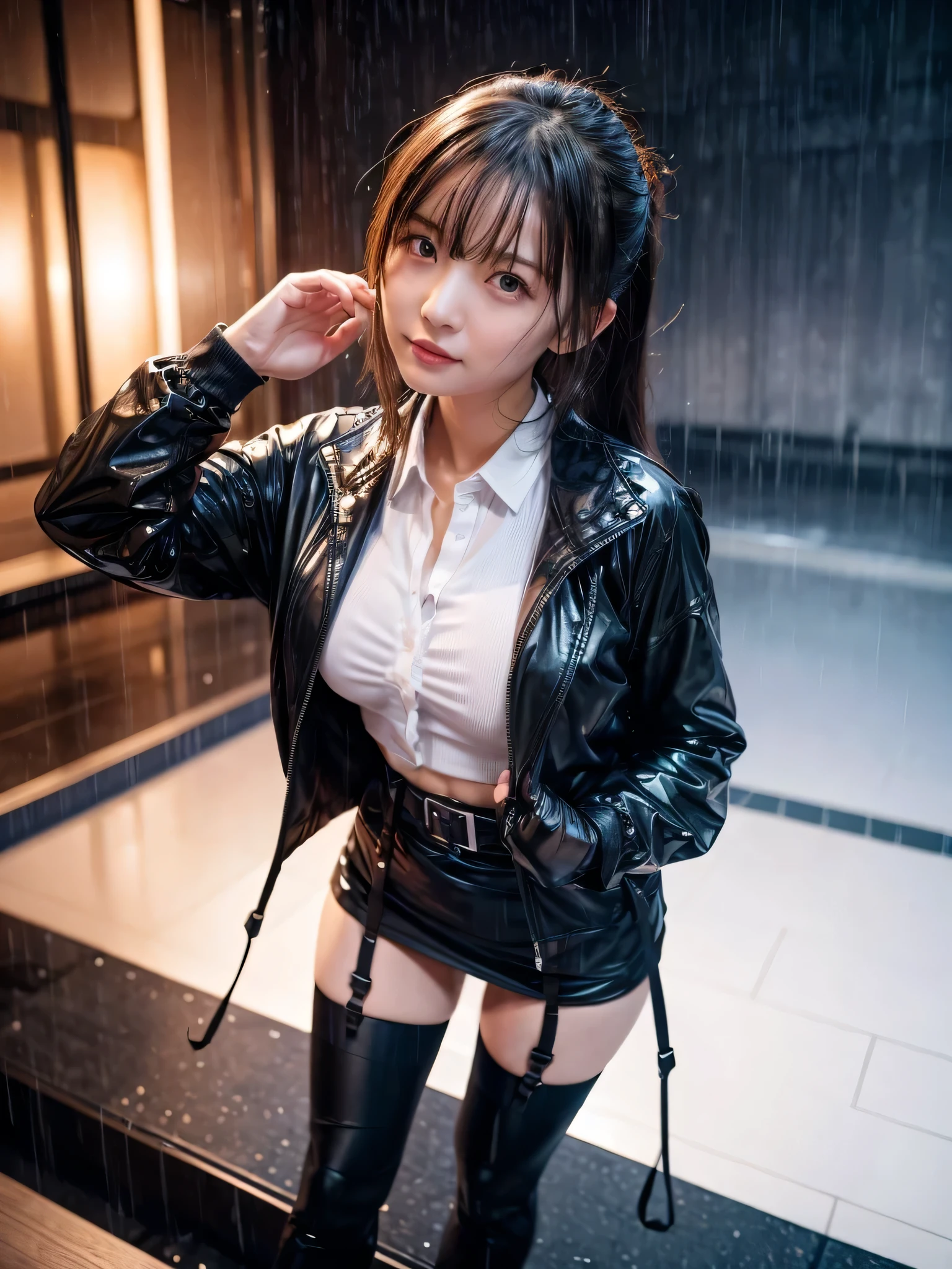 Iron cageの中から女性を見ている画像、Leather skirt、dark部屋、(((Iron cage)))((dark))Fisheye Lenultiple women、Woman&#39;s thighs
