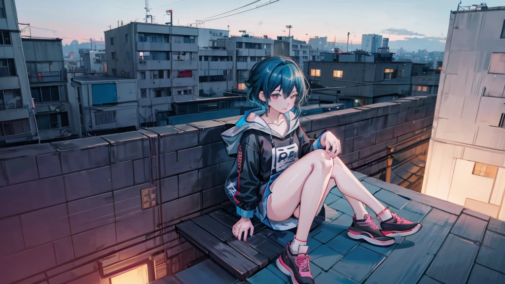 anime style scene of a woman sitting on a rooftop at night, Lofi Stylestyle, in the style of atey ghailan, Lofi Style, inspired by Atey Ghailan, lofi hip hop, lofi girl, garota lofi aesthetics, atey ghailan 8k, Lofi hears,  sitting on a roof, lofi aesthetics