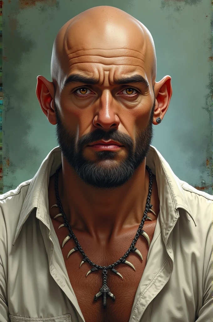 vampiro assassino, banhado de sangue, semblante fechado, roto redondo e careca. diffuse and highly detailed lighting. Scenery of a swamp with a full moon in the background.