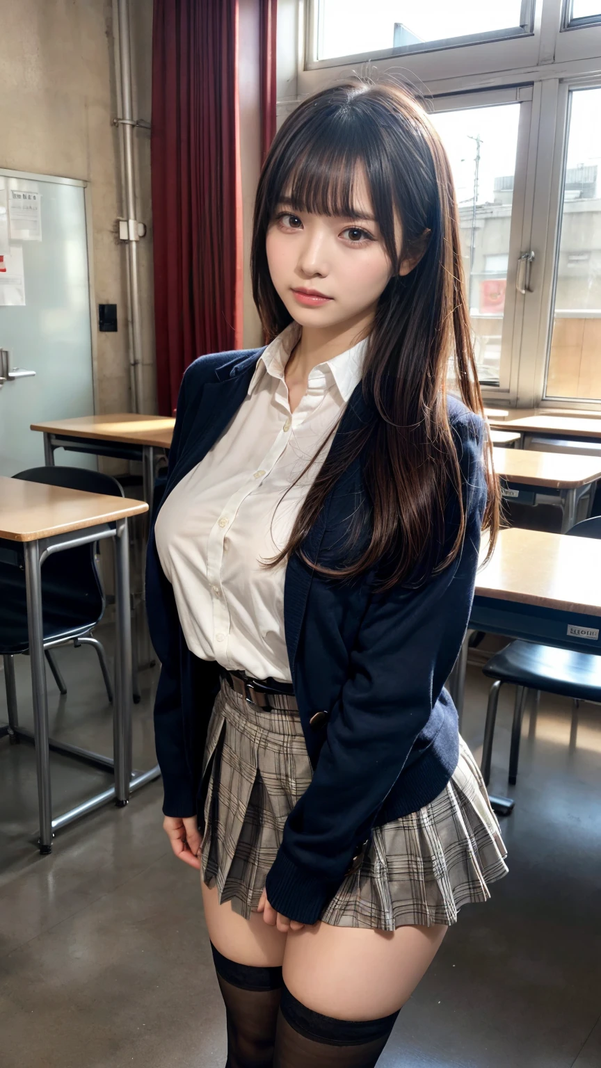 japanese woman、high school girl、long hair、classroom、Selfie、spread legs、big breasts、Changing clothes