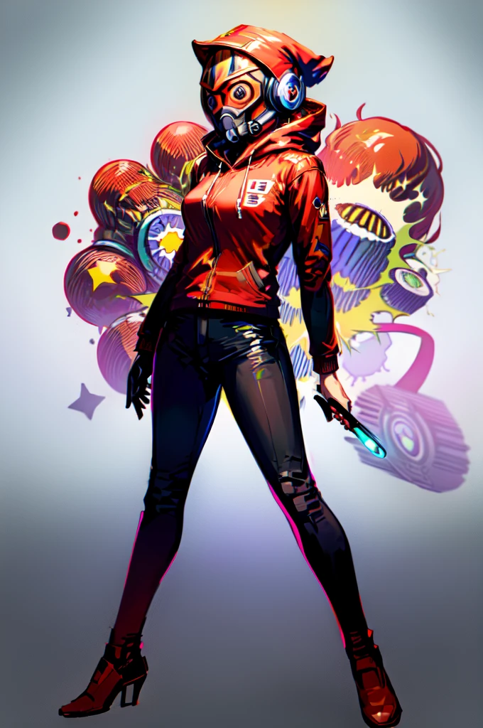 Miku and Star_lord, Red Hoodie, Male and female, Rocket Boots, Mask, Headphones, Black pants, tennis, Dj