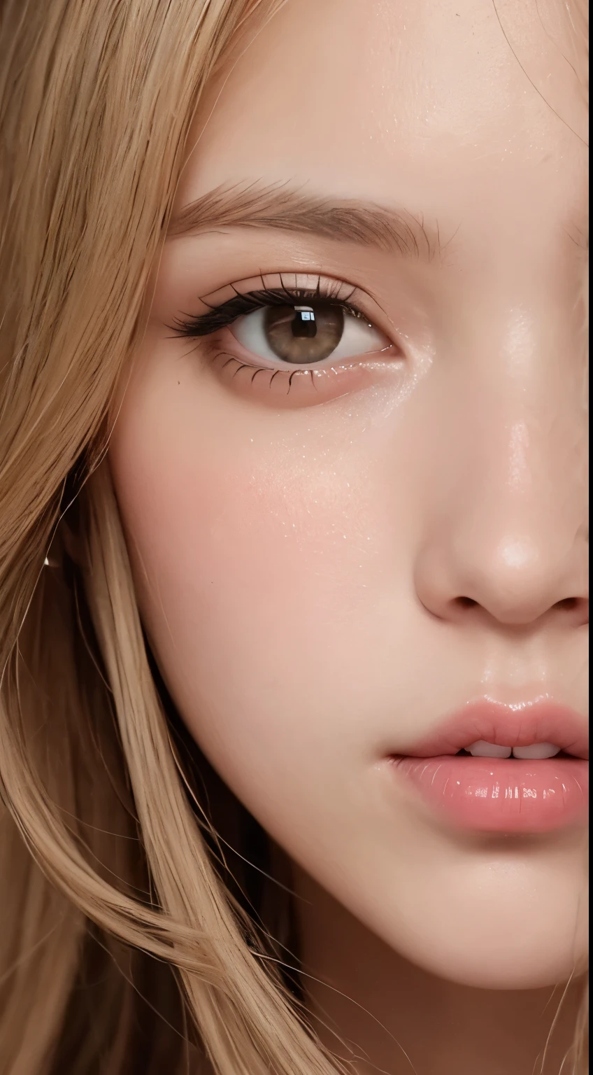 solo、Beautiful big breasts、Light brown eyes, Light blonde,Shortcuts、Beautiful Girl, (Eye and facial details:1.0)、Tanned, wheat-colored skin、Beautiful thick pink lips、close-up of face、Lots of sweat、See who&#39;s watching、Upper Body、Close-up、Close-up