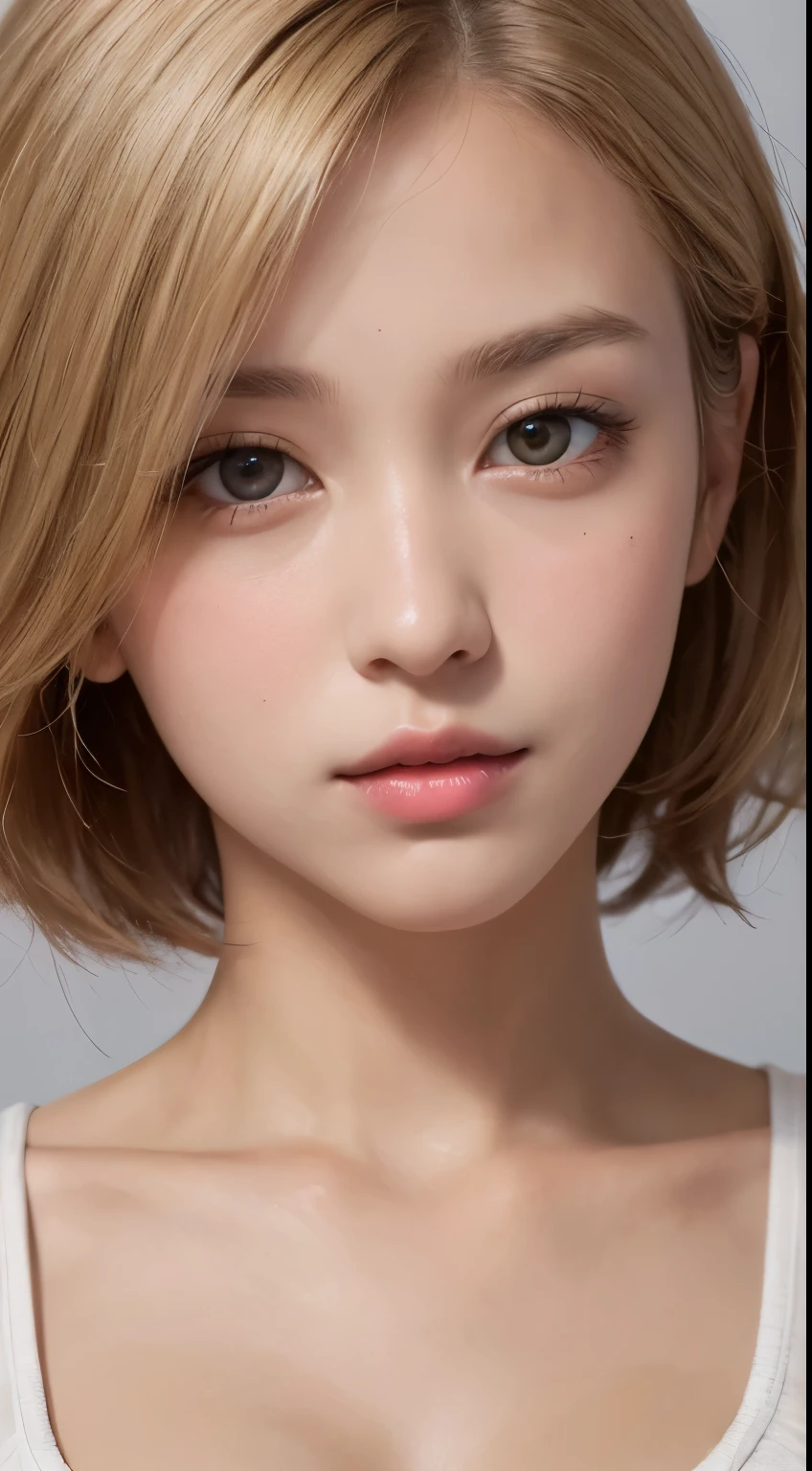 solo、Beautiful big breasts、Light brown eyes, Light blonde,Short Bob Hair、Beautiful Girl、Tanned dark skin、Beautiful thick pink lips、close-up of face、Lots of sweat、See who&#39;s watching、Upper Body、Close-up、Close-up