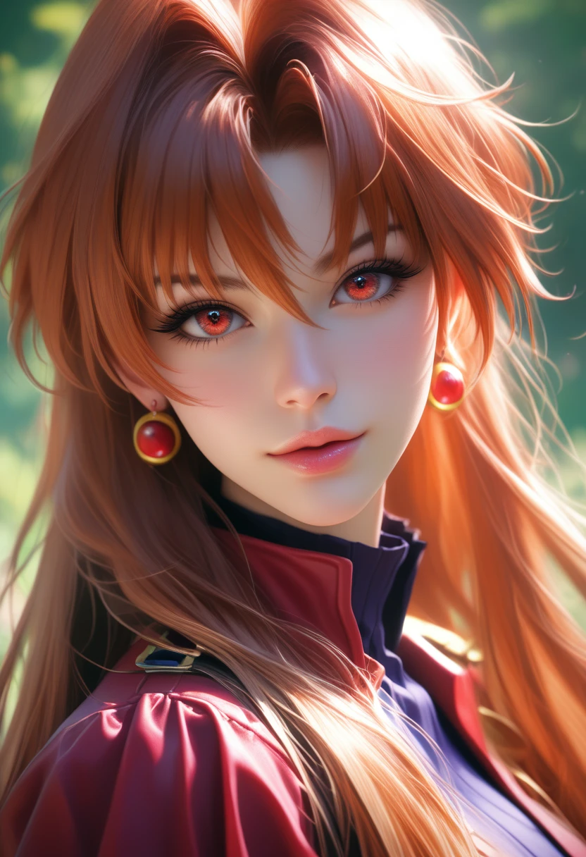 (masterpiece, best quality:1.2), lina inverse from slayers, solo, 1girl, lina inverse, very long hair, red eyes, beatiful detailed eyes, beautiful detailed lips, into the wood, wood bacground, intrincate clothes patter, intrincate background detailed, Photo realistic, realistic facial features, realism, hyper detailed, hyper realistic, 8k, {{{extremely detailed}}}, (extremely detailed CG unity 8k wallpaper, masterpiece