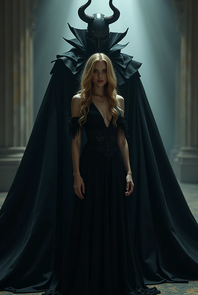 A blonde witch with wavy hair in an abandoned house