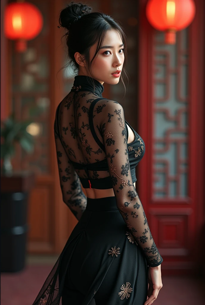 (masterpiece, 最高品質, bestquality, official art, beautiful and beautiful:1.2), Very detailed,(Fractal Art:1.1),(colorfully:1.1)(floral:1.3),maximum detail,(Zentangle:1.2), (Dynamic Poses), (oily shiny skin), (many colors:1.4), ,(earrings:1.4), Beautiful girl with vintage colors Aodai, Realistic:1.3, road, cyberpunked, sunlight, backlighting, ((((HDR)))), Complex scenes, Artstation, intricate detailed, vignette