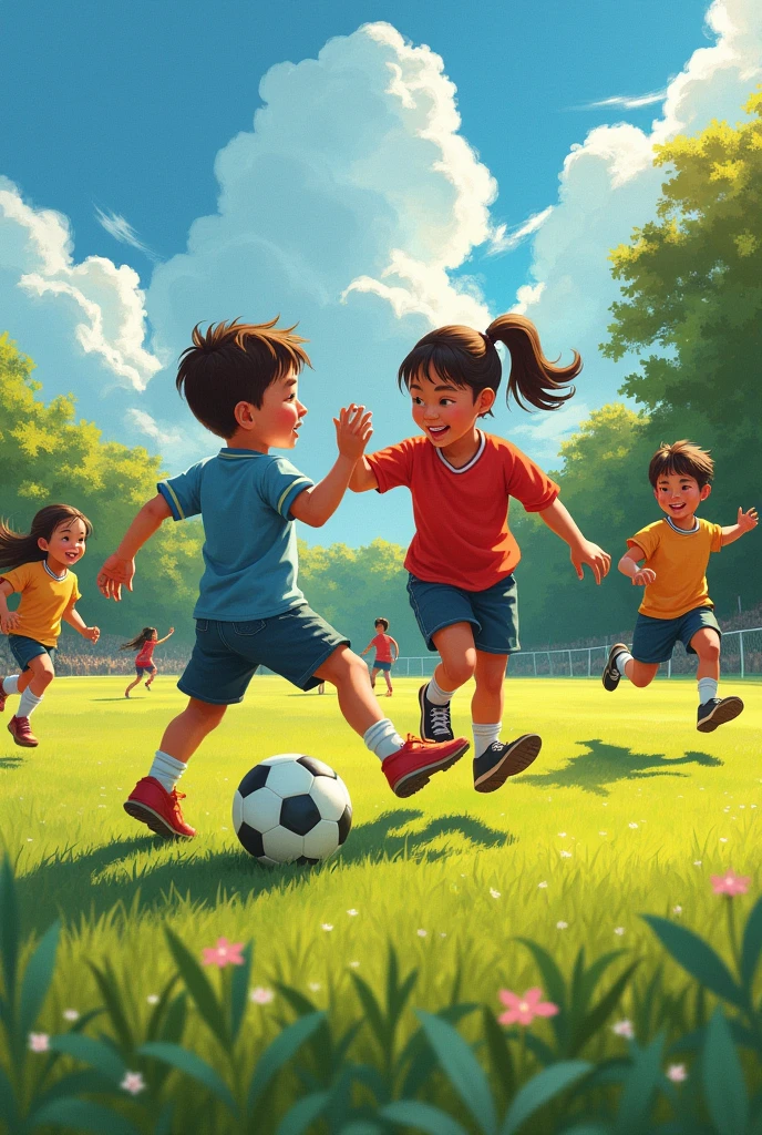 outdoor sports game oil pastel drowning for kids