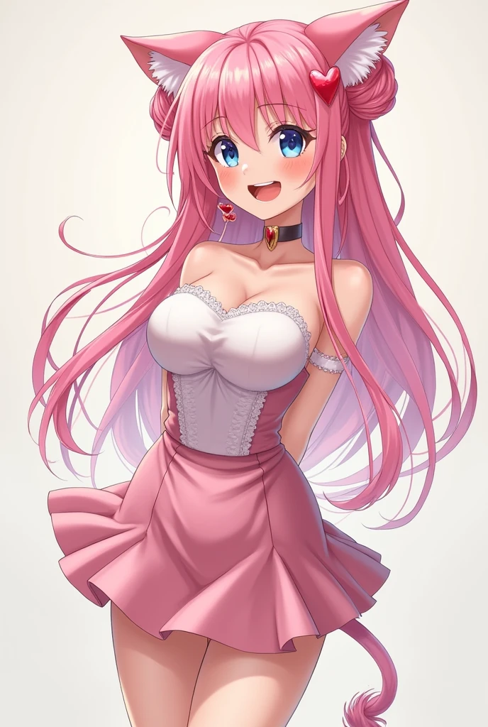 Aria, a cute anime girl, dresses sexy and makes a happy face.