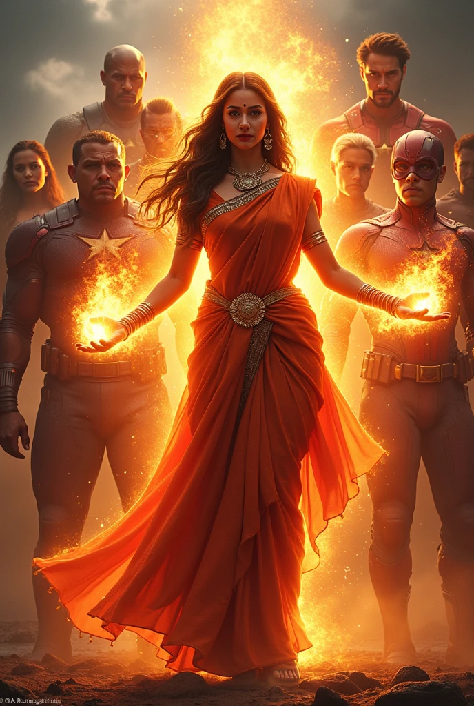 In a heavenly dream landscape, ultra-realistic. luxuriously dressed people, different faces, they are all dark skinned, (((in the 40s))) (((two brown-skinned Caucasian men and a brown-skinned Latina:1.7 woman))), (((two brown skin caucasian long brown hair:1.3))), (((a latina brown skin hair1.5 Woman))) trying to kill him with powers, dangerous scene, war, battle, luminous stars, chaos, fire, destructions, 8k, extremely detailed, high quality, (photorealistic:1.37), whole body, vibrant colors, perfect lighting, moving expressions, celestial aura, majestic presence, dream atmosphere, 8k art photography, photorealistic concept art, soft natural volumetric cinematic perfect. same face, A beautiful smile, brighter background.